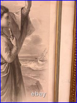 Gravure 19ème Charles Fuhr Dédicacée Ange Gardien Protecteur Religieux Allégorie