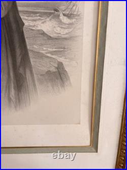 Gravure 19ème Charles Fuhr Dédicacée Ange Gardien Protecteur Religieux Allégorie