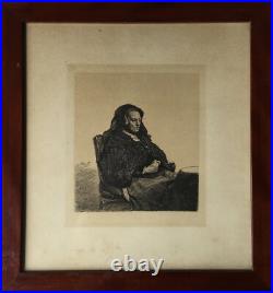 Gravure À L'Eau-forte Um 1900 Assis Femme Plupart Table Monogramme Danemark