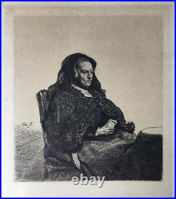 Gravure À L'Eau-forte Um 1900 Assis Femme Plupart Table Monogramme Danemark