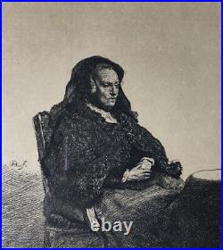 Gravure À L'Eau-forte Um 1900 Assis Femme Plupart Table Monogramme Danemark