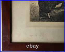 Gravure À L'Eau-forte Um 1900 Assis Femme Plupart Table Monogramme Danemark