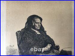 Gravure À L'Eau-forte Um 1900 Assis Femme Plupart Table Monogramme Danemark