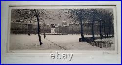 Gravure Ancienne Lyon Place Bellecour NEIGE novembre 25 Joanny Drevet 1889-1969