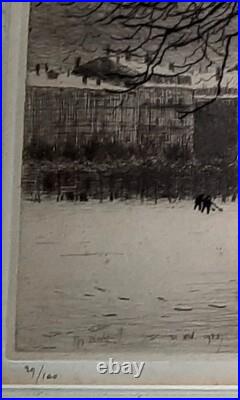 Gravure Ancienne Lyon Place Bellecour NEIGE novembre 25 Joanny Drevet 1889-1969