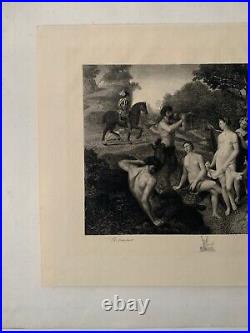 Gravure Arthur Mayeur Scene De Bain Champetre Societe Normande N 90 W339