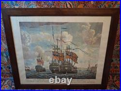 Gravure Bateau XVIIIe R. Short Halifax Marine Naval Signé Coloré