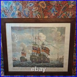 Gravure Bateau XVIIIe R. Short Halifax Marine Naval Signé Coloré