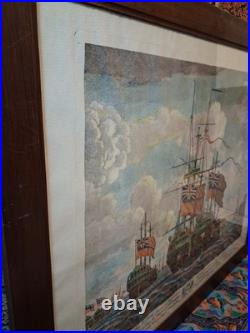 Gravure Bateau XVIIIe R. Short Halifax Marine Naval Signé Coloré