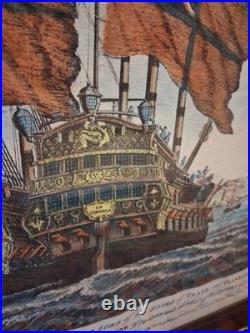 Gravure Bateau XVIIIe R. Short Halifax Marine Naval Signé Coloré