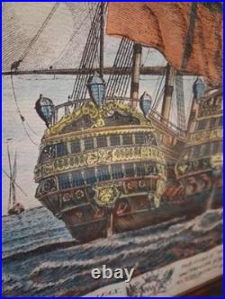 Gravure Bateau XVIIIe R. Short Halifax Marine Naval Signé Coloré