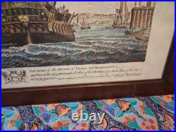 Gravure Bateau XVIIIe R. Short Halifax Marine Naval Signé Coloré