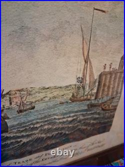 Gravure Bateau XVIIIe R. Short Halifax Marine Naval Signé Coloré