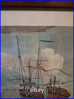 Gravure Bateau XVIIIe R. Short Halifax Marine Naval Signé Coloré