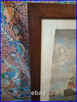 Gravure Bateau XVIIIe R. Short Halifax Marine Naval Signé Coloré