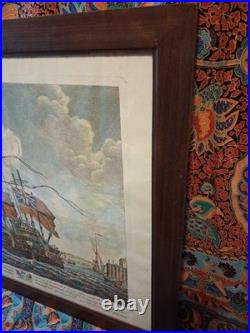 Gravure Bateau XVIIIe R. Short Halifax Marine Naval Signé Coloré