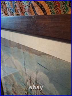 Gravure Bateau XVIIIe R. Short Halifax Marine Naval Signé Coloré