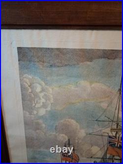 Gravure Bateau XVIIIe R. Short Halifax Marine Naval Signé Coloré