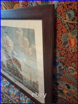 Gravure Bateau XVIIIe R. Short Halifax Marine Naval Signé Coloré