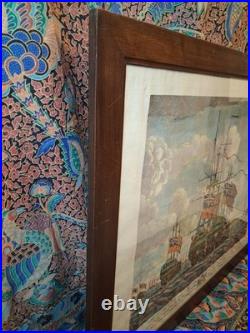 Gravure Bateau XVIIIe R. Short Halifax Marine Naval Signé Coloré