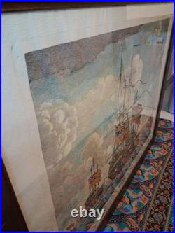 Gravure Bateau XVIIIe R. Short Halifax Marine Naval Signé Coloré