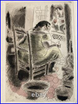 Gravure CHAS LABORDE Portrait Femme Fenêtre Art Lithographie Non Signé Ancien