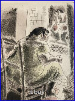 Gravure CHAS LABORDE Portrait Femme Fenêtre Art Lithographie Non Signé Ancien