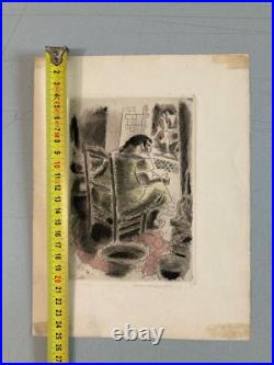 Gravure CHAS LABORDE Portrait Femme Fenêtre Art Lithographie Non Signé Ancien