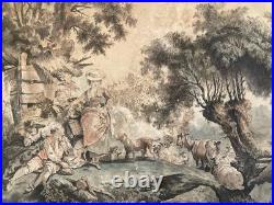 Gravure DEMARTEAU Gilles Pastorale XVIIIe Estampe Couleur Ancien Huet Etching
