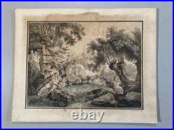Gravure DEMARTEAU Gilles Pastorale XVIIIe Estampe Couleur Ancien Huet Etching
