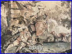 Gravure DEMARTEAU Gilles Pastorale XVIIIe Estampe Couleur Ancien Huet Etching