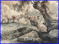 Gravure DEMARTEAU Gilles Pastorale XVIIIe Estampe Couleur Ancien Huet Etching