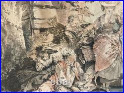Gravure DEMARTEAU Gilles Pastorale XVIIIe Estampe Couleur Ancien Huet Etching