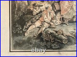 Gravure DEMARTEAU Gilles Pastorale XVIIIe Estampe Couleur Ancien Huet Etching