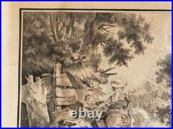Gravure DEMARTEAU Gilles Pastorale XVIIIe Estampe Couleur Ancien Huet Etching