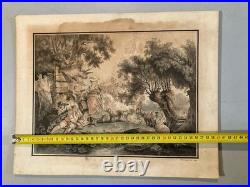Gravure DEMARTEAU Gilles Pastorale XVIIIe Estampe Couleur Ancien Huet Etching