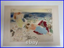 Gravure Lithographie 1950 Ancien La Plage Mer Méditerranée Art À Identifier XXe