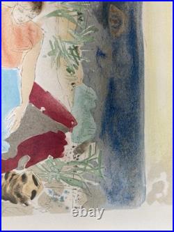 Gravure Lithographie 1950 Ancien La Plage Mer Méditerranée Art À Identifier XXe