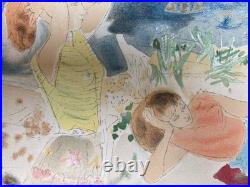 Gravure Lithographie 1950 Ancien La Plage Mer Méditerranée Art À Identifier XXe