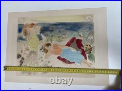 Gravure Lithographie 1950 Ancien La Plage Mer Méditerranée Art À Identifier XXe