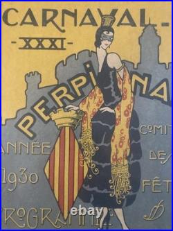 Gravure Lithographie Couleur Femme Carnaval De Perpignan 1930 Art Deco Litho