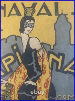 Gravure Lithographie Couleur Femme Carnaval De Perpignan 1930 Art Deco Litho
