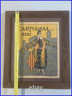 Gravure Lithographie Couleur Femme Carnaval De Perpignan 1930 Art Deco Litho