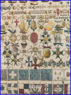 Gravure Lithographie Couleur Ordre Et Étendard Art Litho Drapeau Médaille XIXe