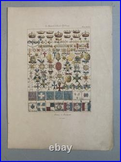 Gravure Lithographie Couleur Ordre Et Étendard Art Litho Drapeau Médaille XIXe