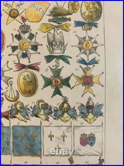 Gravure Lithographie Couleur Ordre Et Étendard Art Litho Drapeau Médaille XIXe