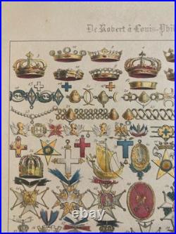 Gravure Lithographie Couleur Ordre Et Étendard Art Litho Drapeau Médaille XIXe