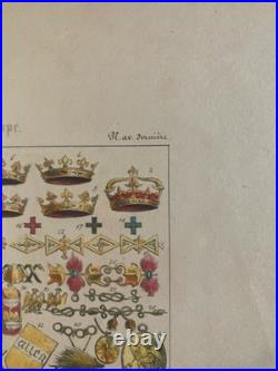 Gravure Lithographie Couleur Ordre Et Étendard Art Litho Drapeau Médaille XIXe