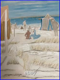 Gravure Lithographie MAURICE BRIANCHON 1950 Ancien La Plage Mer Méditerranée Art
