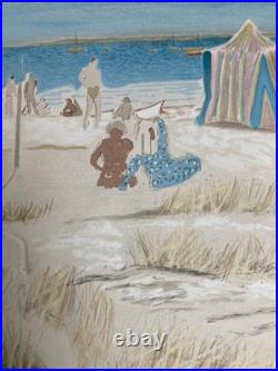 Gravure Lithographie MAURICE BRIANCHON 1950 Ancien La Plage Mer Méditerranée Art